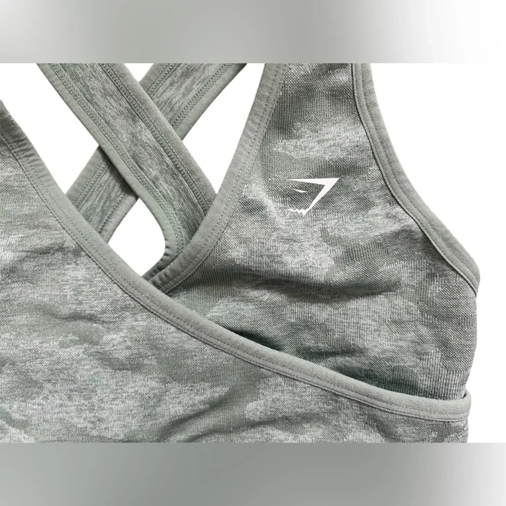 Gymshark Women's Green Camouflage Sports Bra Measurements Listed No Size Tag